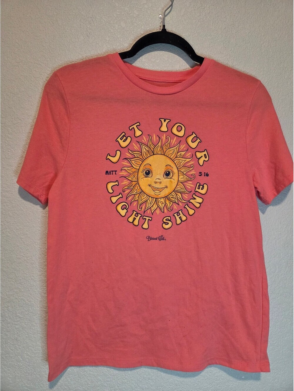 Blessed Girl Kids XL Coral Pink Graphic T-Shirt Let Your Light Shine